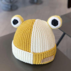 MOMISY Baby Beanie Hat, Chess Warm Toddlers Winter Hat, Double Pom Pom Beanies for Boys & Girls Woolen Knitted Cap (6 Months - 2 Years) (Yellow)