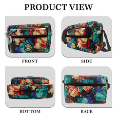 MOMISY Women Mobile Messenger Cellphone Bag Ladies Nylon Shoulder Cross Body Long Strap For College, Outing, Travelling, Work (Medium, Big Flower), Grey