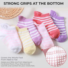 MOMISY Baby Girl Boys children Non Slip Socks Toddlers Infant Warm Cotton Stretch Crew Anti skid silicone dots striped -6 Pairs