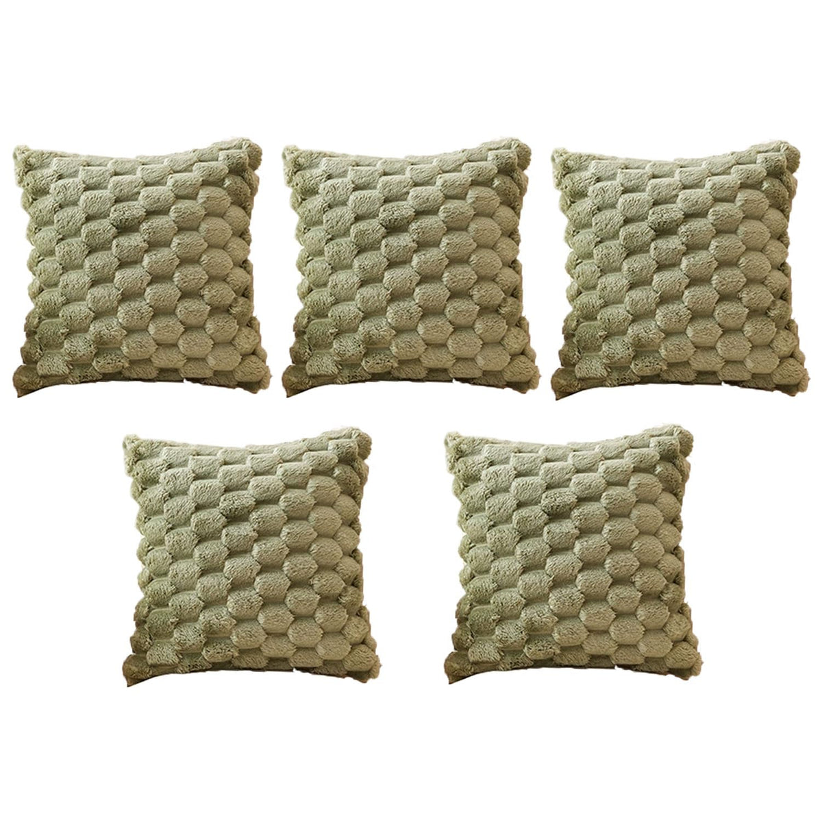 MOMISY Corduroy Cushion Throw Pillow Covers, Honeycomb Pattern, 45 x 45 cm, Set of 5 (Green)