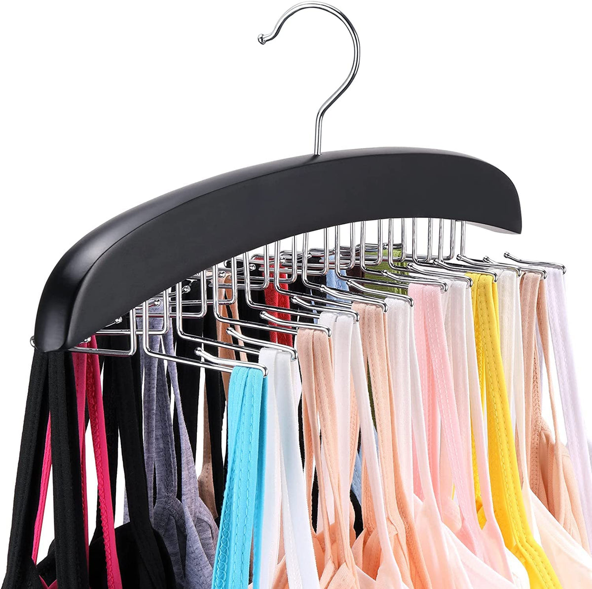 MOMISY Tie Belt Clothes Wooden Closet Hanger Tie Storage Racks Wood Belt Hanger Multipurpose Wardrobe Organizers for Men Women Belt Tie Scarf Messenger Bag Supplies (24 HooksBlack)