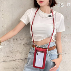 MOMISY Women Cellphone Sling Bag Mobile Card Holder Wallet Purse Clutch Handbag Crossbody Shoulder Bag for Girls (Red)