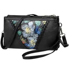 MOMISY Women Embroidery Crossbody Bag Small Shoulder Purse Soft Synthetic Leather Mobile cell phone bag For Ladies (Multi Flowers)