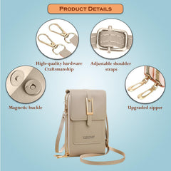 MOMISY Mobile Bag Cellphone Sling Card Holder Wallet Handbag, Transparent Screen, Crossbody Multi-function Shoulder Bag for Girls-Belt (Grey)