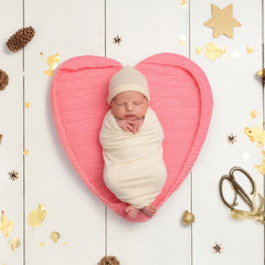 MOMISY Heart-Shaped Crochet Basket with Headband, Newborn Photography Prop, Pink, 0-6 Months