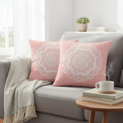 MOMISY Decorative Polyester Home Sofa Bedside Cushion Throw Pillow Covers, 45 x 45 cm, Pack of 2 (Rangoli Pink2)