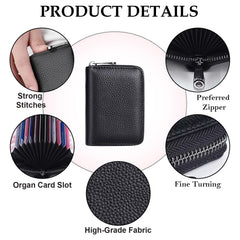 MOMISY PU Leather Credit Debit Card Holder Wallet Card Case ID Case Organizer Holder Zipper Wallet Coin Purse for Men & Women (14 Slots Black)
