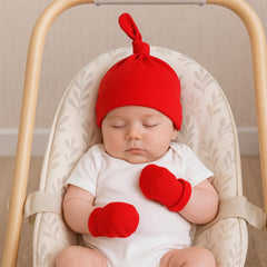 MOMISY Newborn Baby's Cotton Cap Mitten Set, 0-6 Months (IN, Age, 0 Months, 6 Months, Red)
