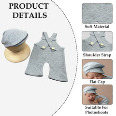 MOMISY Newborn Baby Photography Prop Outfits Solid Suspender Hat Photo Shoot Costume for 0-6 Months (Grey)