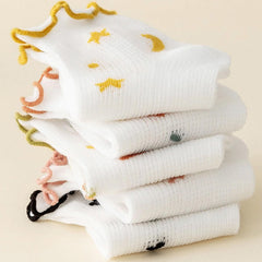 MOMISY 5 Pairs Baby Kids Girl Boys Tube Socks Toddlers Comfortable Ankel Length gifts (IN, Age, 3 Years, 5 Years, Lace White)