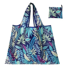 MOMISY Womens Designer Pattern Reusable And Foldable Shopping Bag/Tote Hand Bag/Travel Bag/Grocery Bag | Heavy Duty, Eco Friendly | Compact, Lightweight And Convenient (Leaves Cyan), Leaves Cyan