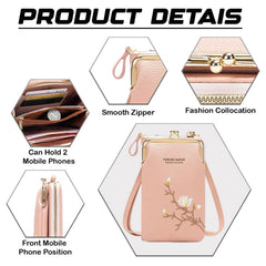 MOMISY Mobile Bag Cellphone Sling Bag Card Holder Wallet Handbag Crossbody multi-function Shoulder Bag for Girls & Women-Embroidery (Light Pink)