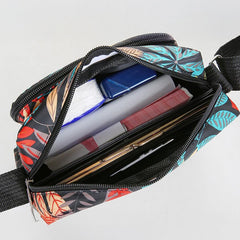 MOMISY Women Mobile Cellphone Messenger Bag Ladies Nylon Shoulder Cross Body Long Strap For College, Outing, Travelling, Work (Small, Leaves), Multicolor
