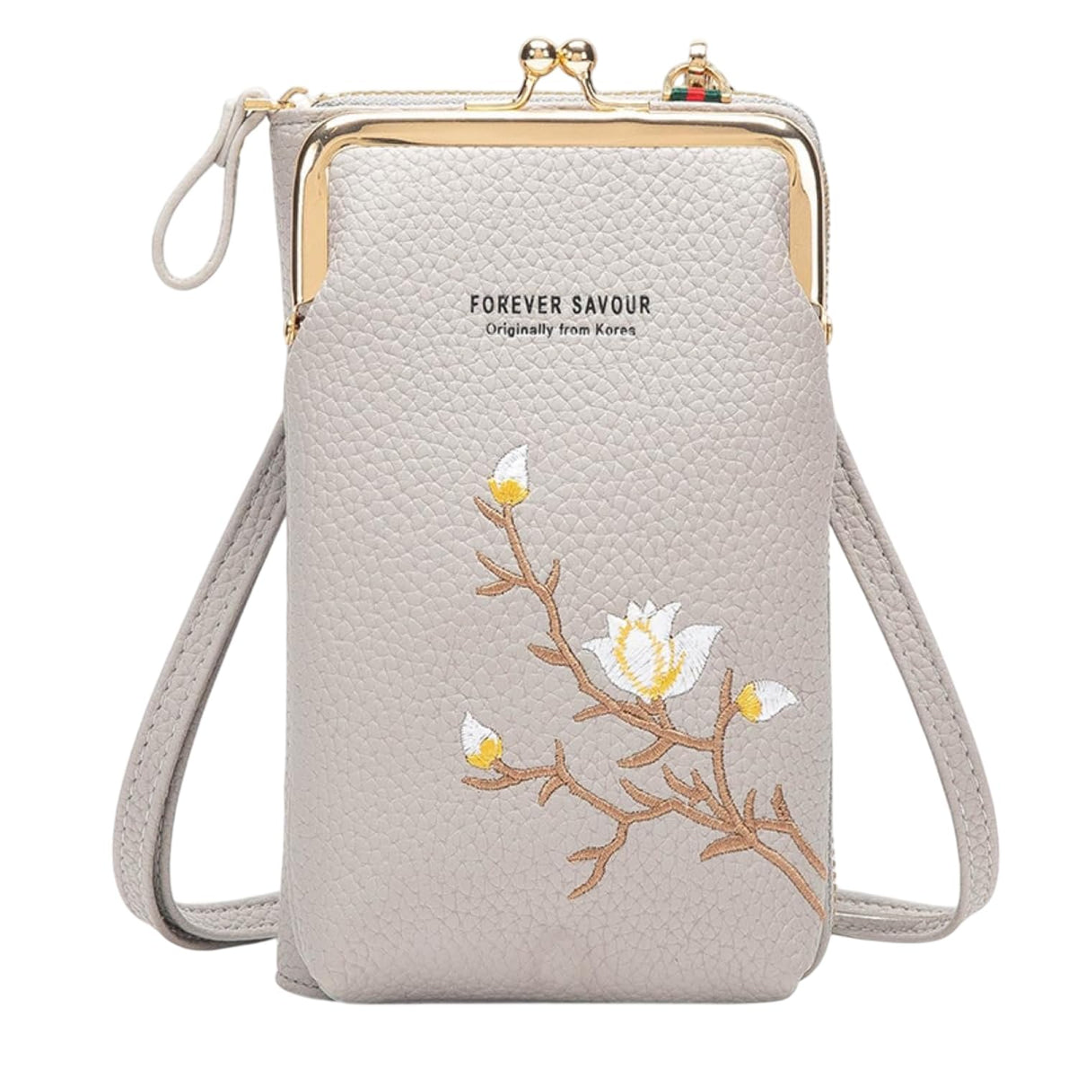 MOMISY Mobile Bag Cellphone Sling Bag Card Holder Wallet Handbag Crossbody multi-function Shoulder Bag for Girls & Women-Embroidery (Grey)