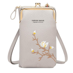 MOMISY Mobile Bag Cellphone Sling Bag Card Holder Wallet Handbag Crossbody multi-function Shoulder Bag for Girls & Women-Embroidery (Grey)