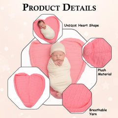 MOMISY Heart-Shaped Crochet Basket with Headband, Newborn Photography Prop, Pink, 0-6 Months