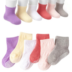 MOMISY Cotton Anti-Skid Baby Girl Boys Toddlers Infant Anti Slip Socks-6 Pairs (DottedFemale, 1 to 3 years)