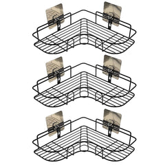 MOMISY Wall Mounted Self Adhesive Corner Shelf for Bathroom Corner/Kitchen Rack Holder with Magic Sticker/Bathroom Organizer Without Drill (3, L Shape Black)