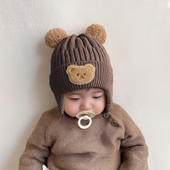 MOMISY Baby Beanie Winter Hat, Rainbow Warm Toddlers Beanies for Kids Boys & Girls Woolen Knitted Cap (6 Months - 2 Years) (Bear Brown)