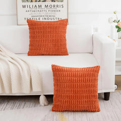 MOMISY Corduroy Cushion Throw Pillow Covers Pink 45 x 45cm, 18x18 inch (2, Orange)