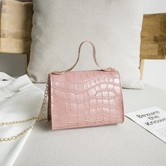 MOMISY Shoulder Sling Bag with Long Chain Strap for Women Crocodile Pattern Turn lock Closure Handbags Multipurpose Crossbody Bag Purse Ladies Bag (Pink, 1)