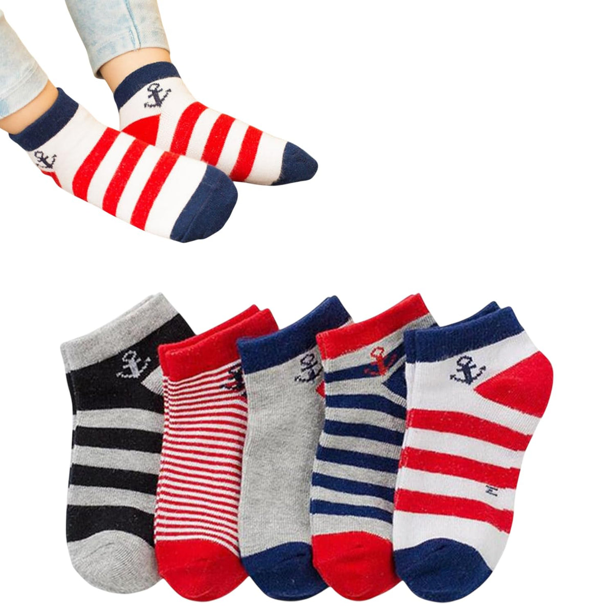 MOMISY 5 Pairs Girl Boys Tube Socks Toddlers Infant Solid Color Boat Spring and Autumn Socks Stretch Baby kids Sock (IN, Age, 3 Years, 5 Years, Spear)