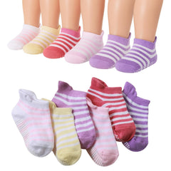 MOMISY Baby Girl Boys Non Slip Socks Kids Toddlers Infant Cotton Stretch Anti-Slip -6 Pairs (DottedFemale-Striped, 1 to 3 years), Regular, Multicolour
