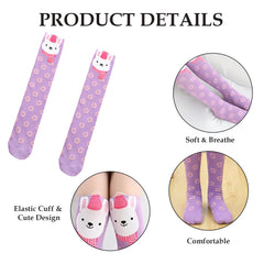 MOMISY 1 Pair of Baby Spring Winter And Autumn Combed Cotton Long Tube Knee-High Socks Suitable Age of 3 to 12 Years (IN, Age, 3 Years, 12 Years, PurpleRabbit)