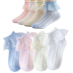 MOMISY Baby Girl kids Toddlers Infant lace Socks Cotton Stretch-Flower Net-Multicolour-Set of 4 numbers (IN, Age, 7 Years, 10 Years)