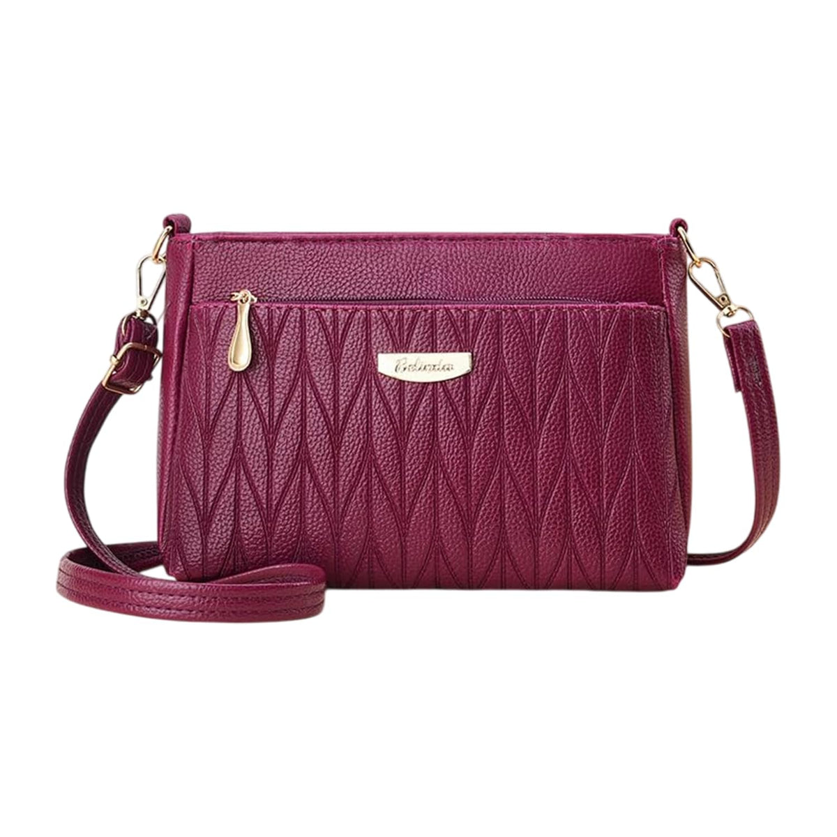 MOMISY Sling Bag with Long Strap for Women Shoulder Zipper Closure Handbags Multipurpose Crossbody ladies Daily (Purple Leaves)
