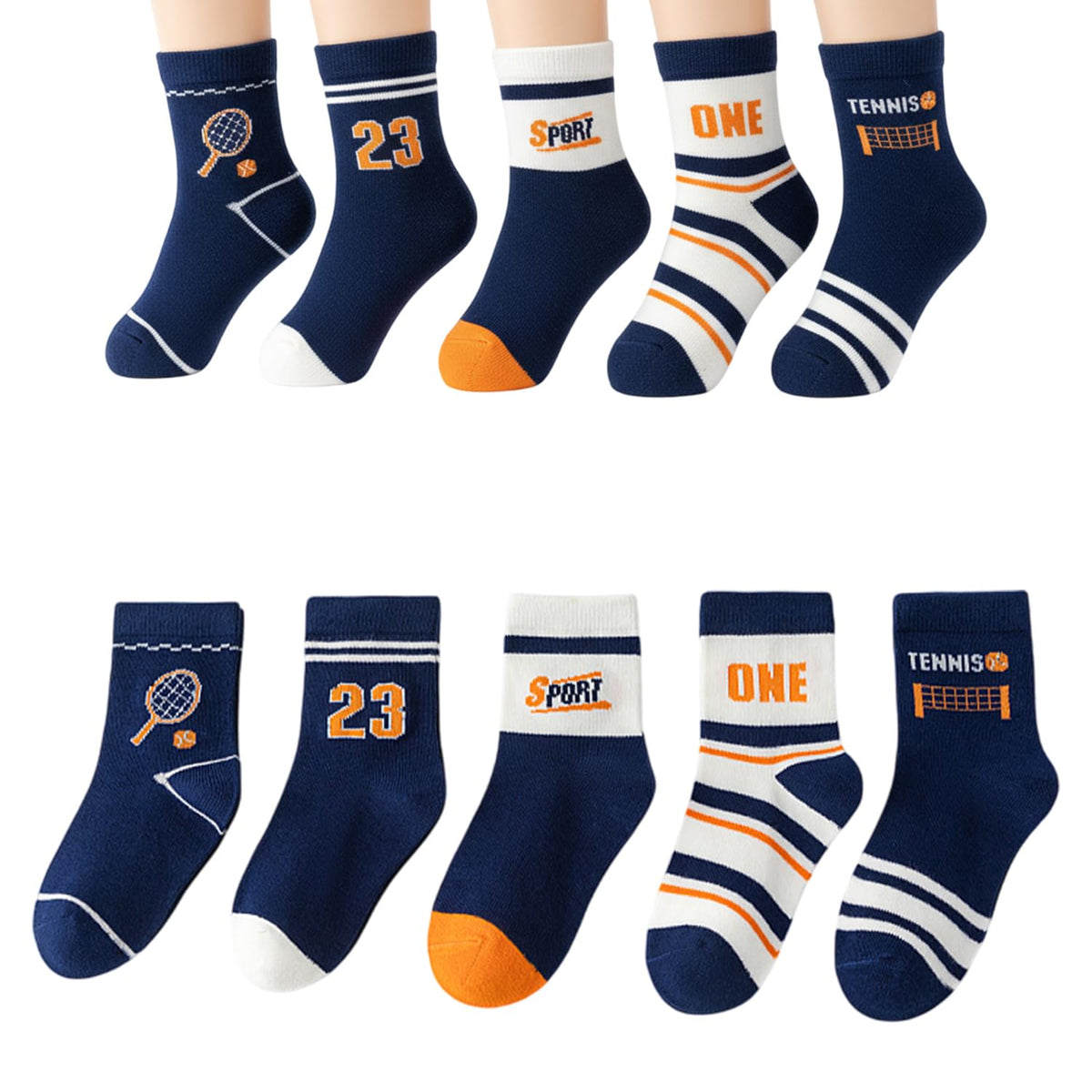 MOMISY 5 Pairs Baby Kids Children Girl Boys Tube Socks Toddlers Comfortable Ankel Length gifts (IN, Age, 6 Years, 8 Years, Tennis)