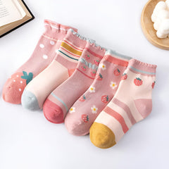 MOMISY 5 Pairs Baby Kids Girl Boys Tube Socks Toddlers Comfortable Ankel Length gifts (IN, Age, 0 Months, 12 Months, Multi Strawberry)