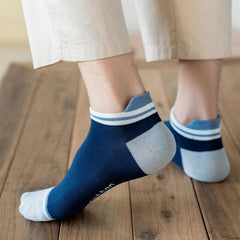 MOMISY Men's Premium Cotton Cushion Ankle length Socks, (Multicolor) Pack of 5 (Free Size) (Boat 2 Color)