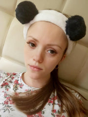 MOMISY Elastic Women's Lovely Hair Band Wash Face Spa Headband-Washable Facial Band Makeup Wrap Headbands Fits All Head Sizes (Panda White Grey)
