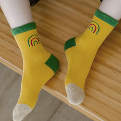 MOMISY 5 Pairs Girl Boys Tube Socks Toddlers Infant Solid Color Boat Spring and Autumn Socks Stretch Baby kids Sock (IN, Age, 9 Years, 12 Years, Rainbow Smiley/)