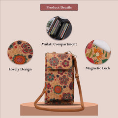 MOMISY Mobile Bag, Cellphone Sling Bag, Card Holder Wallet, Crossbody Bag, PU Leather, for Girls (Flower)
