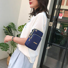 MOMISY Small Cross Body Bag, Multifunction 3 Layer Mini Shoulder Bag Phone Purse Armband with Headphone Port for Teens Girls Ladies Women (Dark Blue)