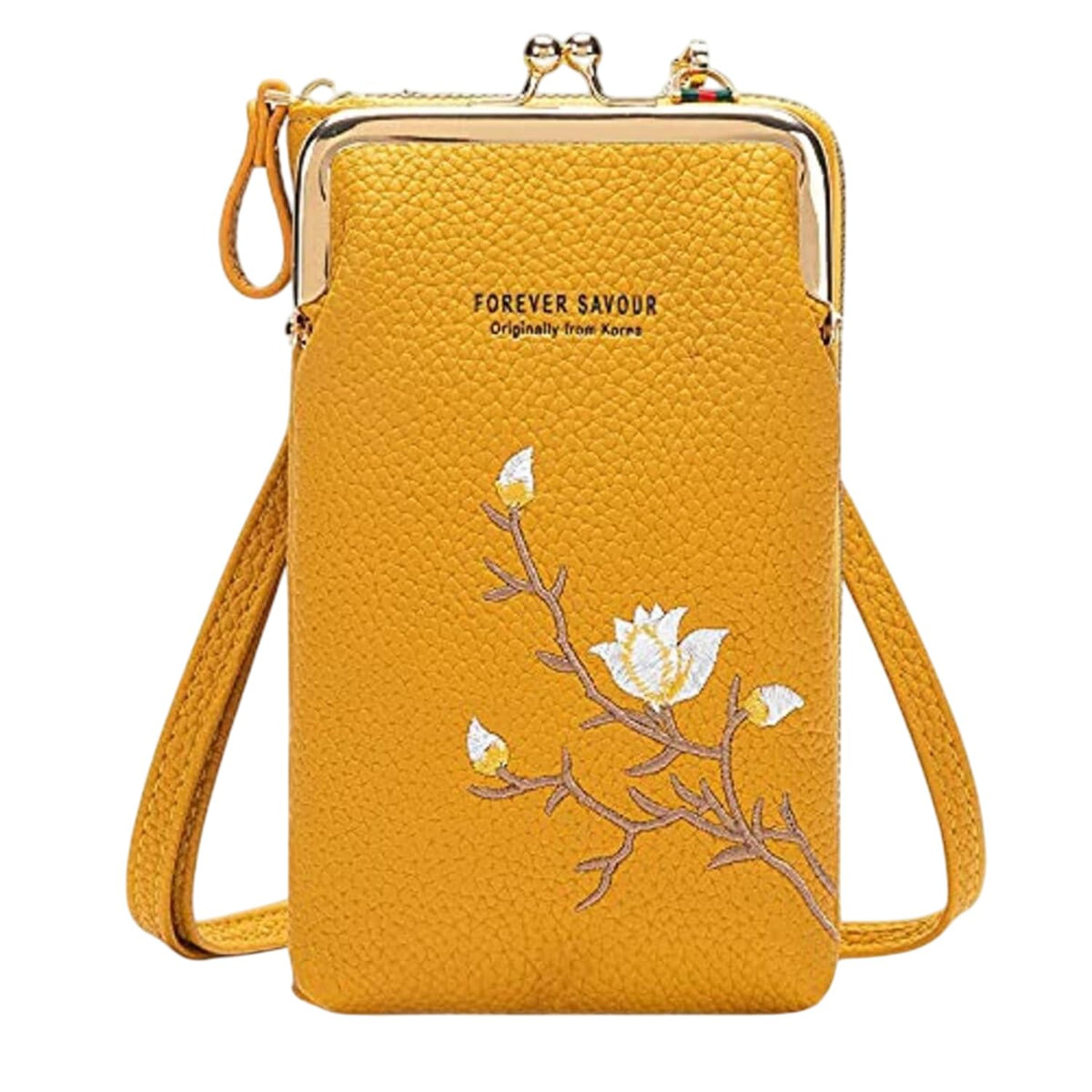 MOMISY Mobile Bag Cellphone Sling Bag Card Holder Wallet Handbag Crossbody multi-function Shoulder Bag for Girls & Women-Embroidery (Yellow)
