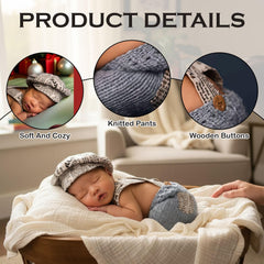 MOMISY Newborn Photography Props, Newspaper Style Cap and Knitted Suspender Outfit, 0-6 Months