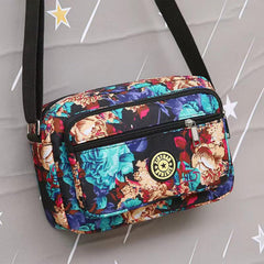 MOMISY Women Mobile Messenger Cellphone Bag Ladies Nylon Shoulder Cross Body Long Strap For College, Outing, Travelling, Work (Medium, Big Flower), Grey
