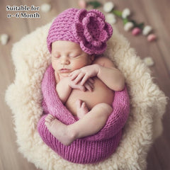 MOMISY Newborn Photography Photoshoot Prop, Crochet Costume Set, Knitted Sleep Bag with Flower Cap-Purple