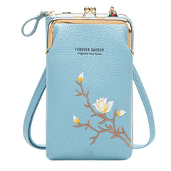 MOMISY Mobile Bag Cellphone Sling Bag Card Holder Wallet Handbag Crossbody multi-function Shoulder Bag for Girls & Women-Embroidery (Blue)