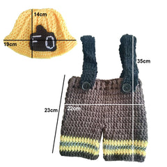 MOMISY Baby Photography Props, Riding Hood Outfit, Includes Trouser with attached Suspender & Cap for Kids Parties Anniversaries Photography, Brown-Yellow