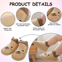 MOMISY Anti-Skid Leather Soled Shoe Ankle Length Socks For Baby Boys And Baby Girls-12 To 18 Months, Medium, Khaki