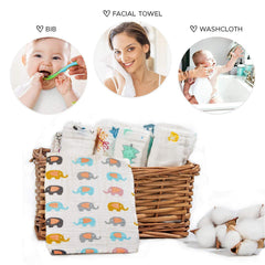 MOMISY Dry Muslin Wash Cloth Organic Cotton Face Towel Handkerchief for Baby New Born/Infants/Toddlers -Printed, Multicolor (5)