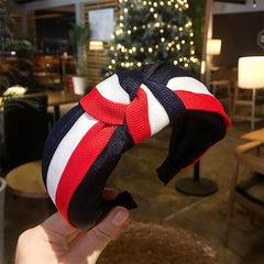 MOMISY Knotted Hairband Headband Cross Hair Band Accessories for Women and Girls (Navy Red White)
