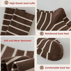 MOMISY Unisex Striped Crew Socks Cotton Blend Casual Socks with Horizontal Stripe Design (Multicolor)