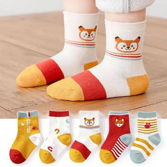 MOMISY 5 Pairs Baby Girl Boys Tube ankle Socks for Baby Girl BoysToddlers Infant kids (Cute Fox, 1 year to 3 year)