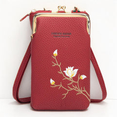 MOMISY Mobile Bag Cellphone Sling Bag Card Holder Wallet Handbag Crossbody multi-function Shoulder Bag for Girls & Women-Embroidery (Maroon)