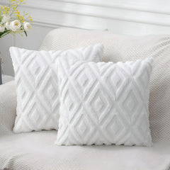 MOMISY Corduroy Cushion Throw Pillow Covers, Diamond, 45 x 45 cm, 18 x 18 inch (2, White2)
